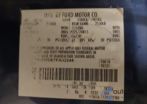 2007 Ford Ranger Stx/Xl/Xlt из США, поврежденный, VIN 1FTYR10D67PA32244